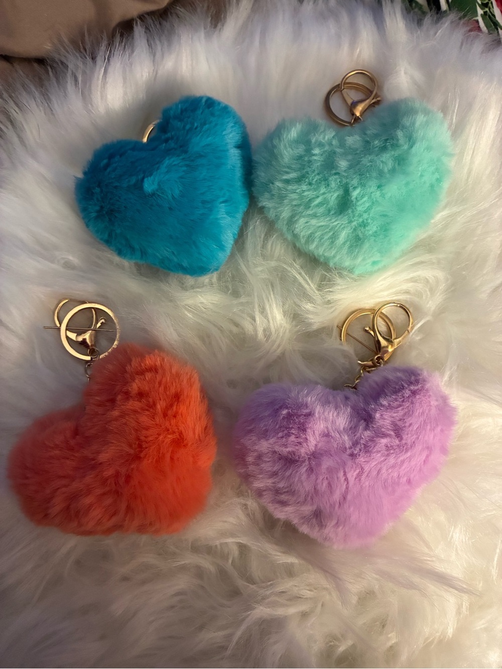 Plush Heart Keychain Set - Teal, Mint, Orange, Lavender